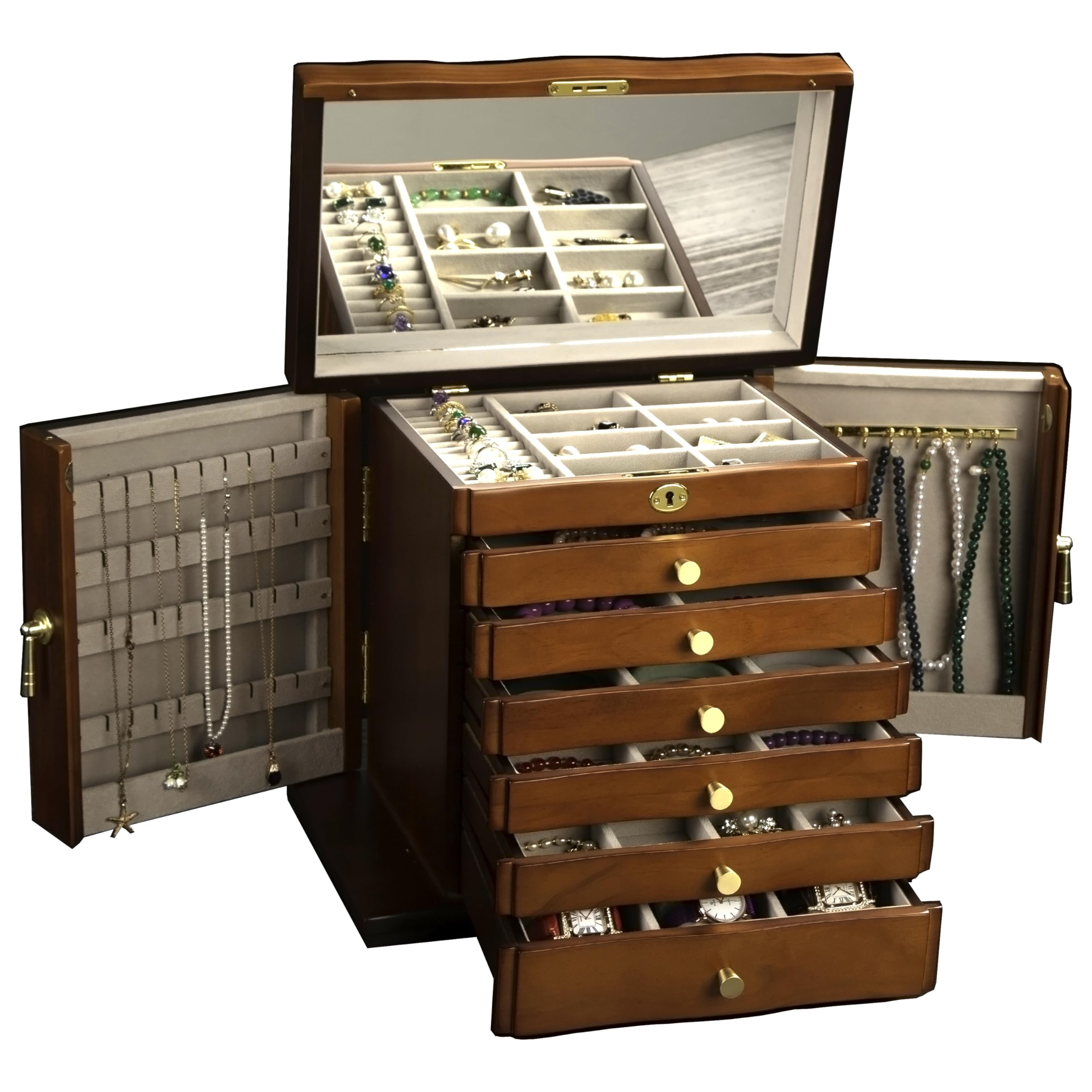 Xloverise Wooden Jewelry Box,jewelry boxes for women large,jewlrey box&organizers with necklace hanger,jewerly organizer,9-layer large capacity jewelry storage box for jewelry
