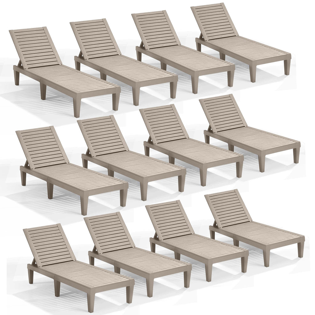 Nestl Sun Tanning Chair - Sand Beige Chaise Lounge Chair Outdoor, Lightweight Pool Lounge Chairs Set of 12, Adjustable 5-Position Reclining Lawn Chair, Waterproof Beach Outdoor Lounge Chairs