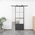 JUBEST 32in x 84in Glass Barn Door, Frosted Tempered Glass Carbon Steel Pre Drilled Frame Sliding Barn Door Panel with 5.5FT Hardware Kit and Soft Close Mechanism