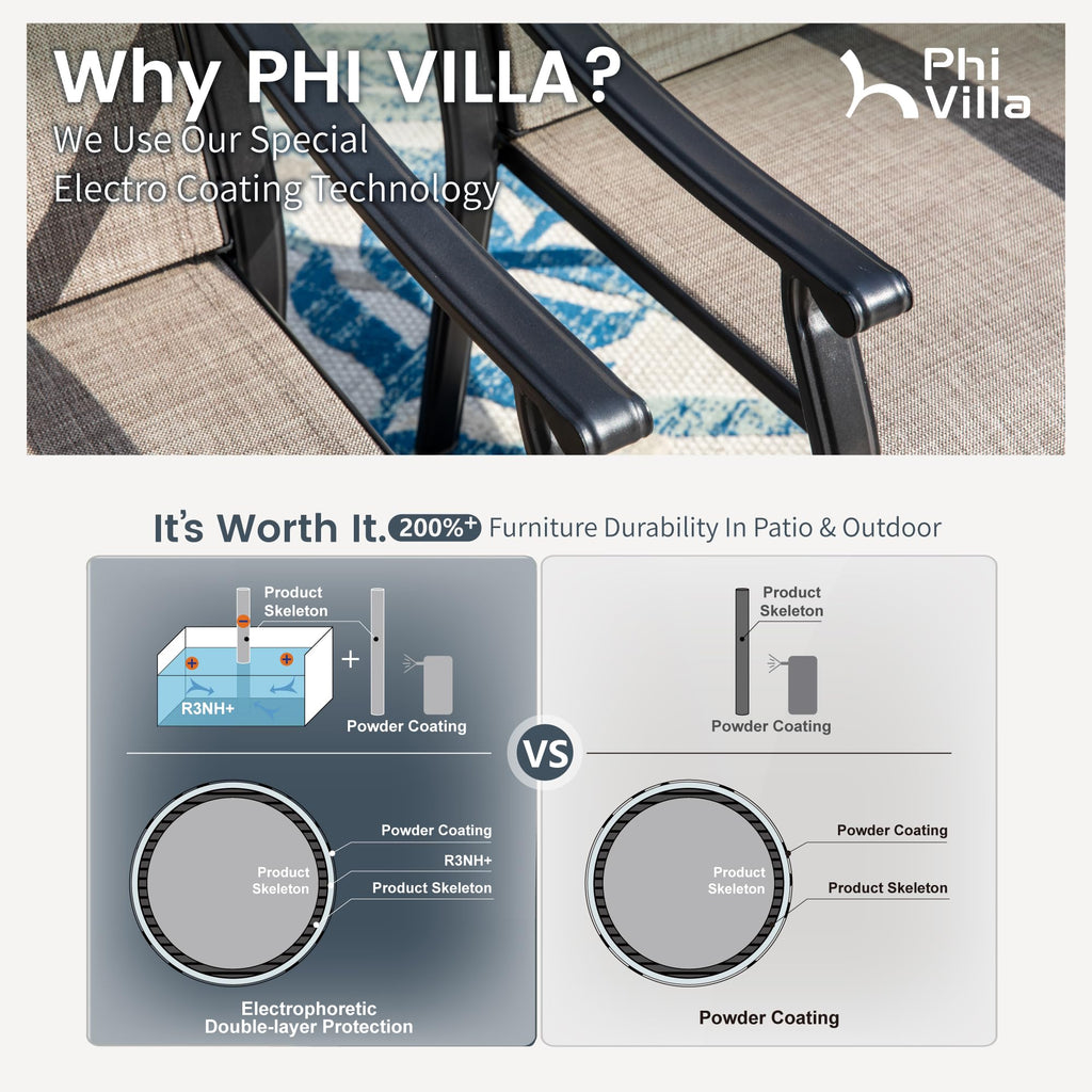 PHI VILLA Patio Dining Table and Chairs for 6,Outdoor Chairs with Textilene Fabric,Quick-Dry and Waterproof,Large Metal Table with Umbrella Hole,Durable and Sturdy for Outside,Garden,Yard