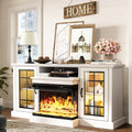 MXV 59'' Fireplace TV Stand, Farmhouse Entertainment Center with 3 Sided Glass TV Stand, Modern Media Console Table with Storage Drawers & Cabinets with LED Flame and Lights for Living Room, White