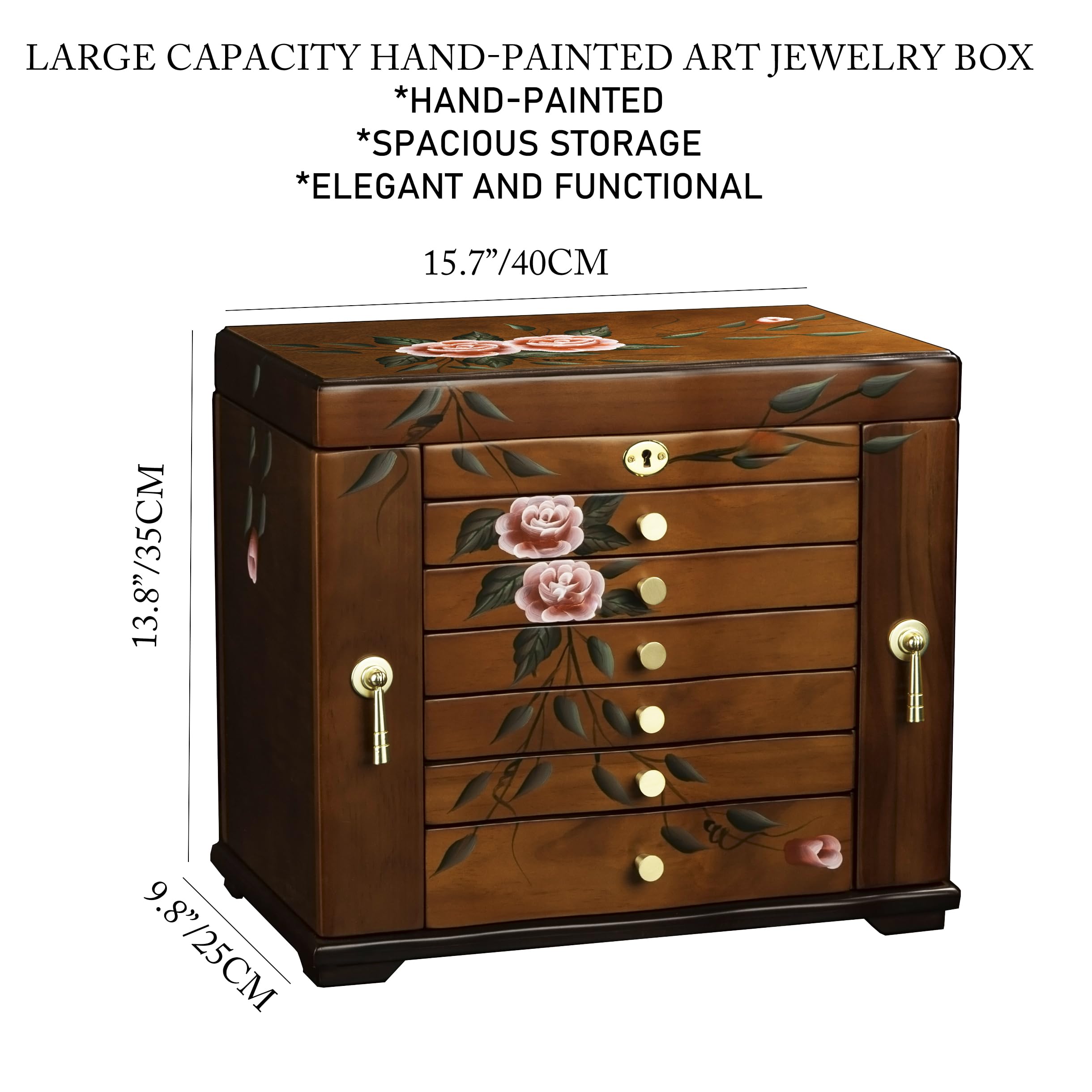 Xloverise Hand-Painted Wooden Jewelry Box,jewelry boxes for women，jewlrey box&organizers with necklace hanger,jewerly organizer,10-layer large capacity jewelry storage box for jewelry