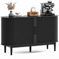 LINSY HOME Sideboard Buffet Cabinet with Storage, 55" Fluted Coffee Bar Cabinet with Tambour Sliding Doors and Drawer, Mid Century Modern Wood Storage Buffet Table for Kitchen (Black)