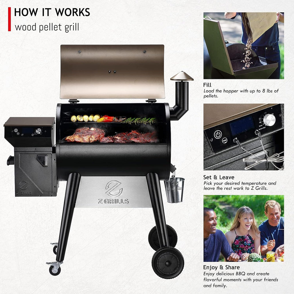 Z GRILLS 2026 Upgrade 8-in-1 Electric Wood Pellet Grill & Smoker with PID V3.0 Controller, LCD, 697 Sq In,Meat Probes, Easy Hopper Clean-out & Grill Cover