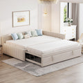 Full Size Upholstered Daybed with Pop up Trundle Bed,Velvet Day Bed Frame with L-Shaped Backrest,Pop up Trundle Full Size,Tufted Sofa Bed for Bedroom,Living Room,Guest,Beige