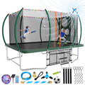 Lyromix 14FT Outdoor Rectangle Trampoline for Kids and Adults, Rectangular Trampoline with Curved Poles, Pumpkin Trampolin with Light, Sprinkler, Soccer and Storage Bag