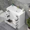 36" Bathroom Vanity Cabinet with Sink Set w/Painted Solid Wood Legs, Undermount Ceramic Top, Multi-Functional Drawers, Storage Dividers, White