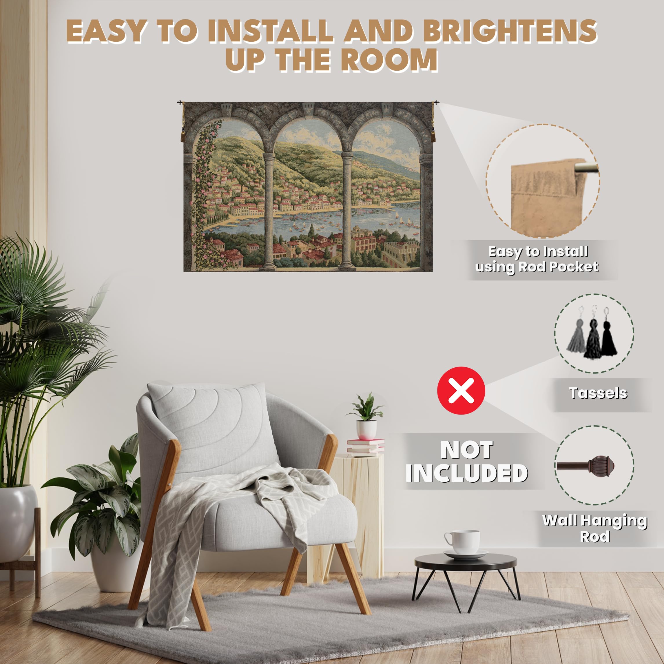 Charlotte Home Furnishings Inc. Como Lake Italian Tapestry Wall Hanging 39 X 54 Inch Viscose Cotton And Polyester Blend Italian Woven Wall Art Perfect For Home Decor And Wall Decor By Alessia Cara