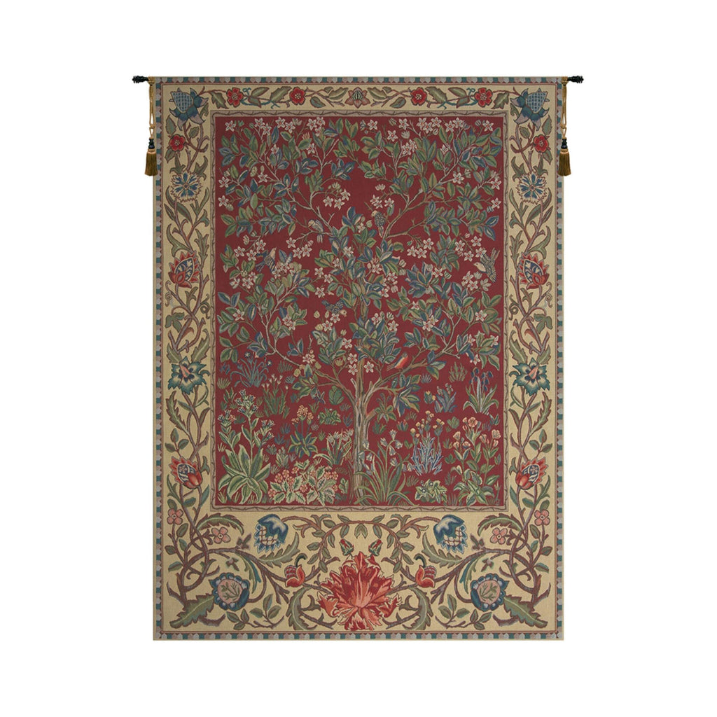 C Charlotte Home Furnishings Inc Tree Of Life Red Belgian Medium Tapestry Wall Hanging | Viscose Cotton and Polyester Blend Wall Art | 26 in. x 40 in. | Home Decor Accents | By William Morris
