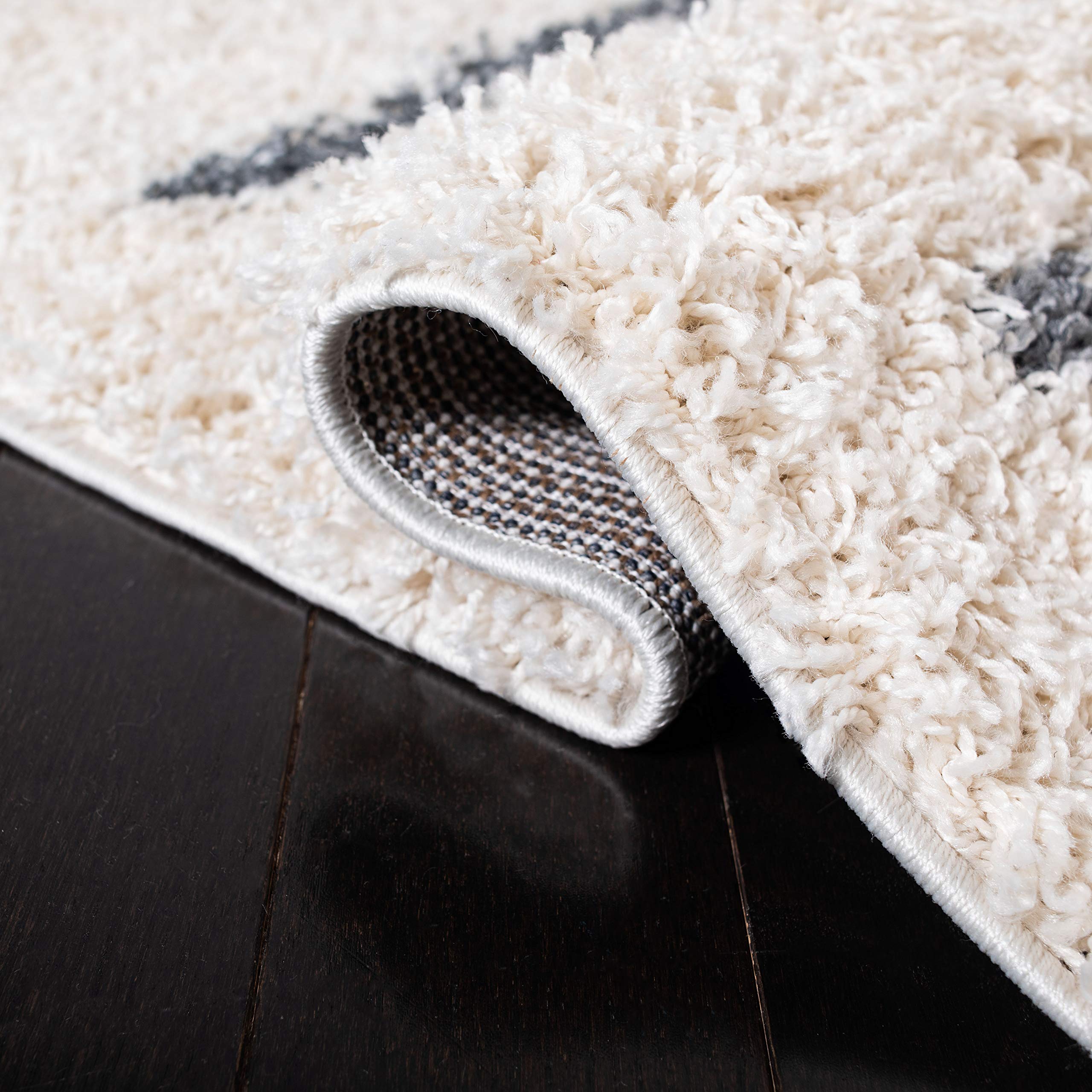 SAFAVIEH Venus Shag Collection Area Rug - 10' x 14', Ivory & Dark Grey, Stripe Design, Non-Shedding & Easy Care, 1.8-inch Thick Ideal for High Traffic Areas in Living Room, Bedroom (VNS604B)