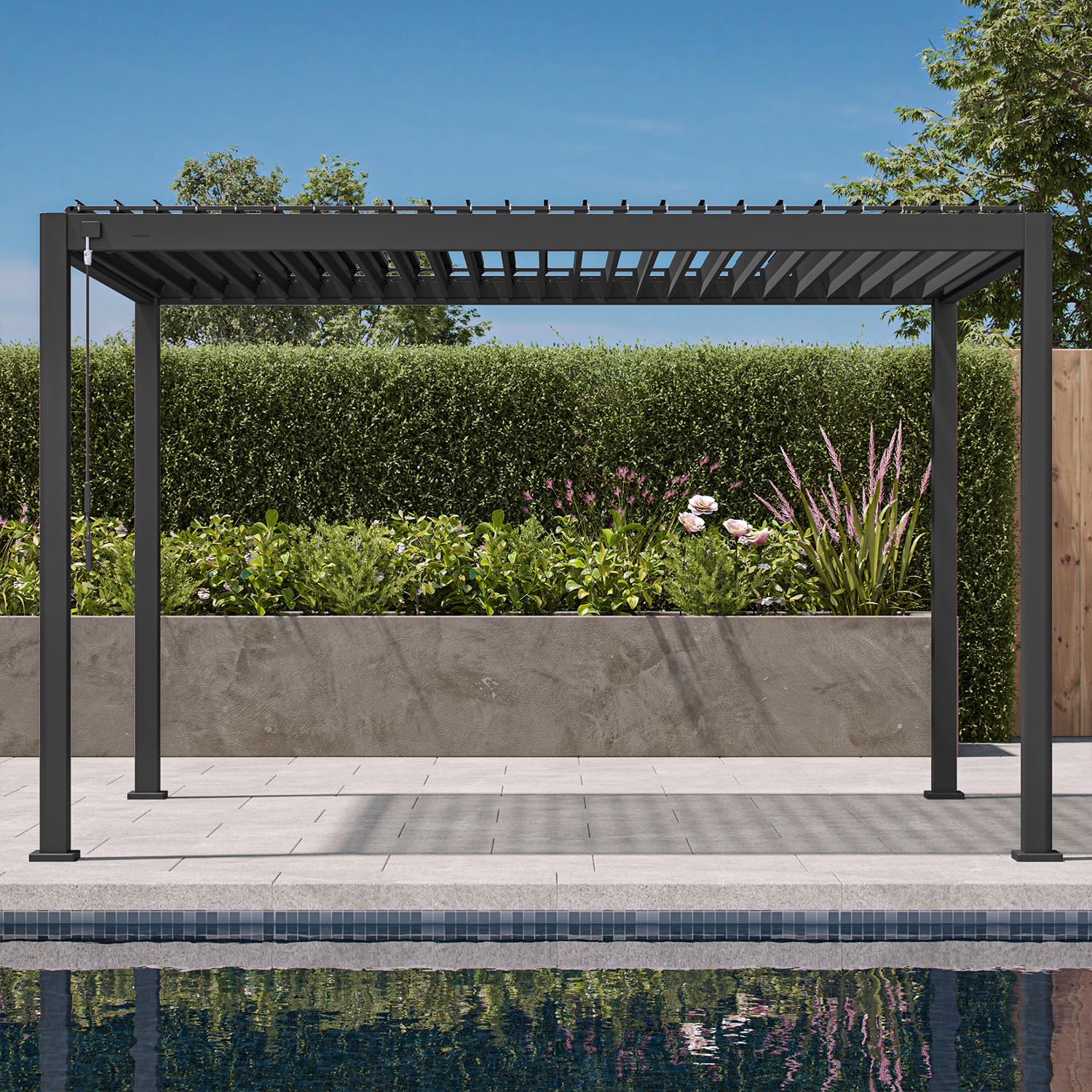 Mirador 111S Round Louvered Pergola Gazebo, 10Ft x 13Ft, Full Aluminum Frame, Adjustable Roof, Outdoor, Durable, Charcoal