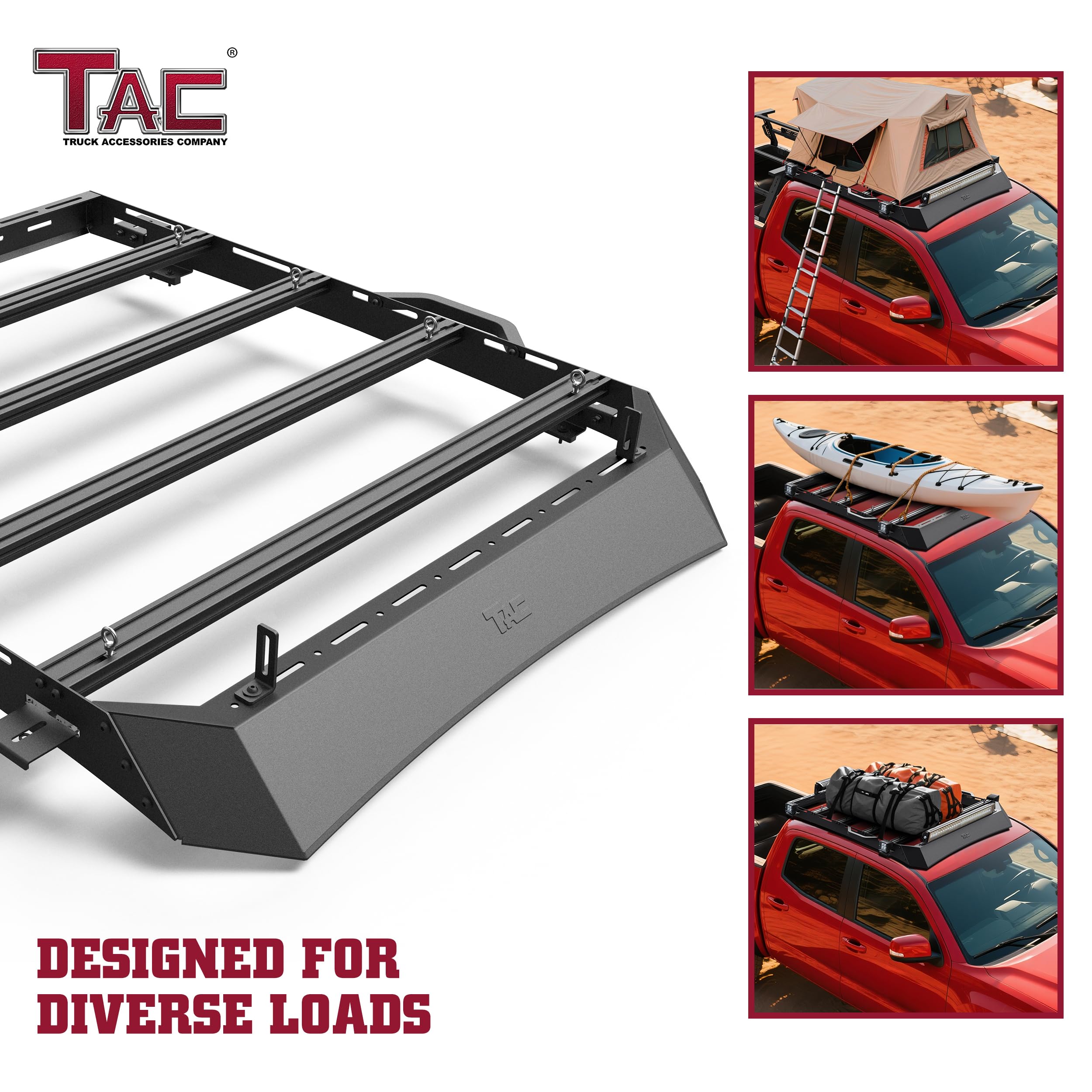 TAC Roof Rack Compatible with 2024-2026 Tacoma Double Cab Truck Cross Bar Cargo Canoe Bike Kayak Snowboard Luggage Upper Storage Carrier Truck Outdoors Gear