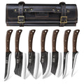 HOSHANHO Butcher Knife Set, Hand Forged Butcher Chef Knife Set with Roll Bag, Sharp Meat Cleaver Knife & Bone Chopper Knives & Fillet Knives for Home & Camping & BBQ Gift with Men