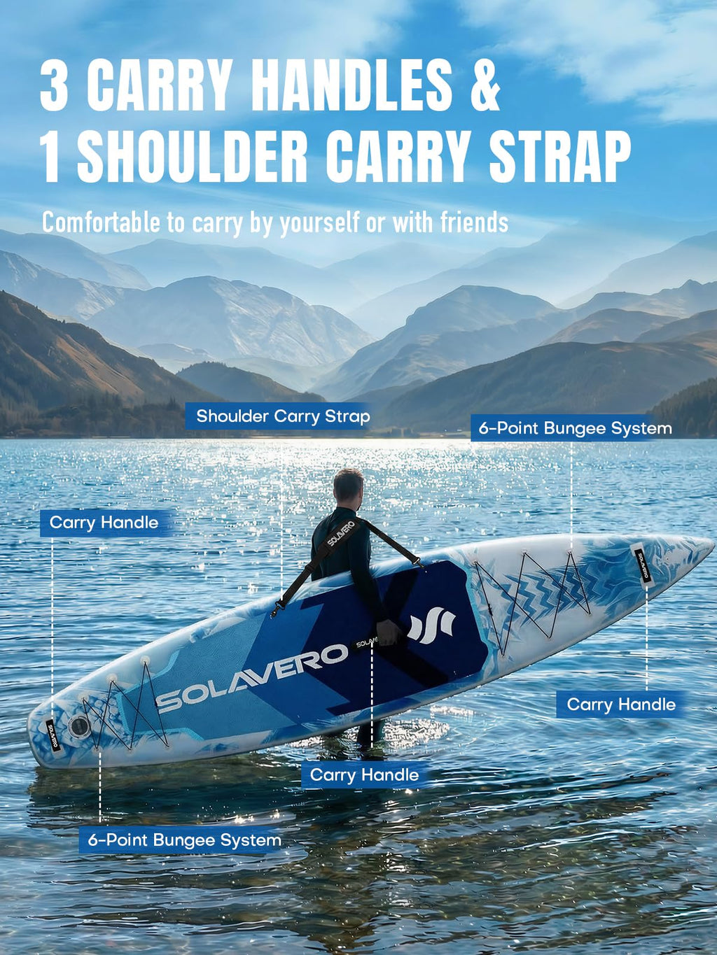 SOLAVERO Inflatable Stand Up Paddle Board, Adventure 12.5'×33" Extra Large SUP with Premium Accessories, Anti-Slip EVA Deck for Adults 600lb Capacity Upgraded Paddleboard for River, Ocean
