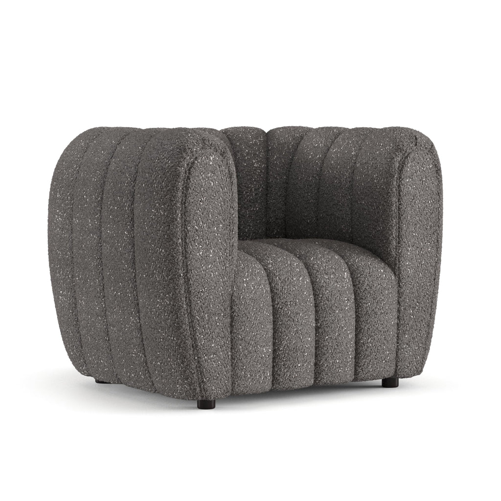 Furniture of America Glamour Contemporary Vertical Channel Tufted Boucle Accent Chair with Wooden Legs, Fabric Upholstered Armchair for Living Room, Bedroom, Office, Charcoal Gray