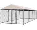Lyromix 10 x 15FT Large Outdoor Dog Kennel with Roof, Dog Kennel Outside with Waterproof Cover, Galvanized Heavy Duty Chain Link Dog Runs Cage Playpen for Outside with Secure Lock