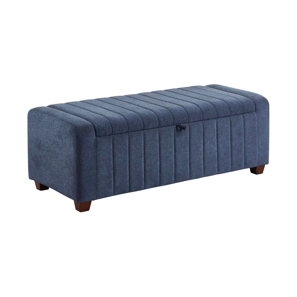 Lexicon Storage Bench, Modern Striped Boucle Upholstered Entryway Bench with Solid Wood Leg Support, Storage Chest for Entryway/Living Room/Bedroom, Blue