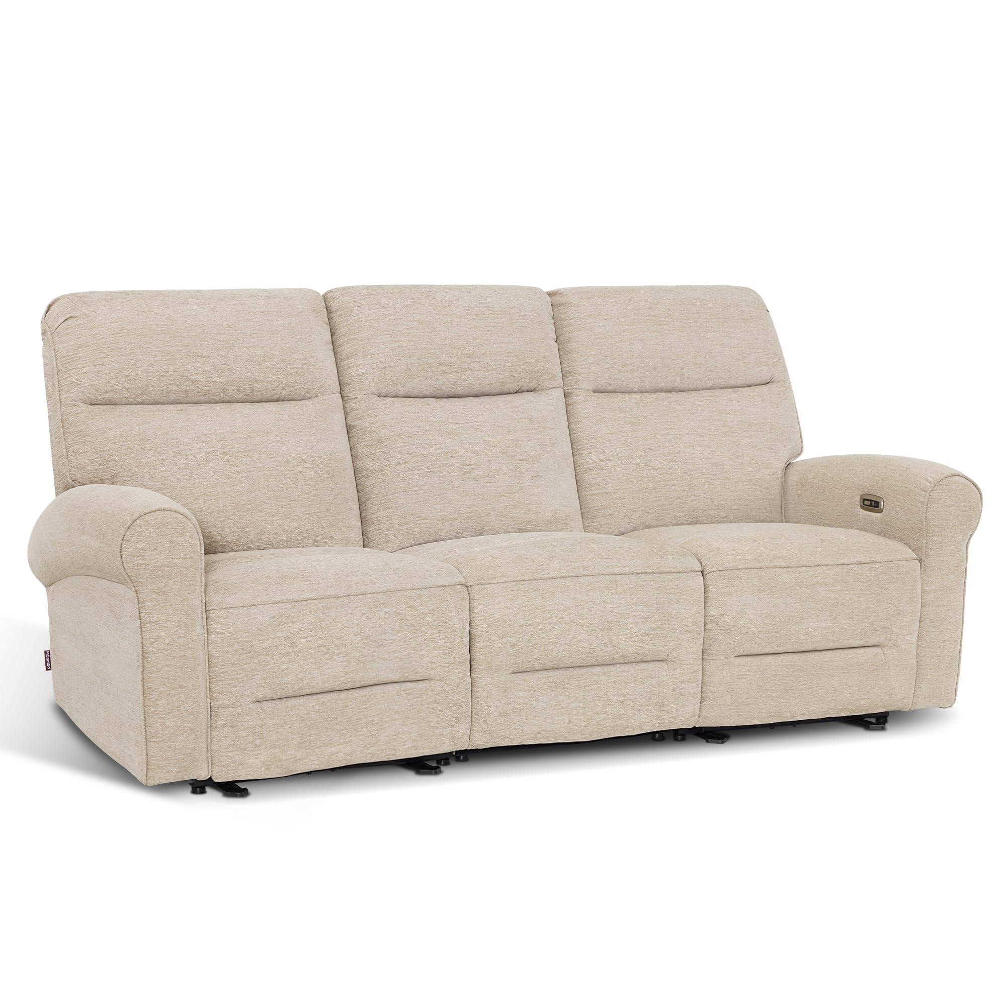 MCombo 87.8" Wall Hugger Power Reclining Sofa with Drop Down Table, 3-Seater Recliner Couch for Small Spaces Living Room RV, USB Ports, Fabric PR635M3 (Beige)