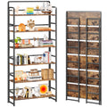 4NM No Assembly Extra Wide 6 Tiers Folding Bookshelf Storage Shelves Vintage Bookcase Standing Racks Study Organizer Home Office (Rustic Brown Black)