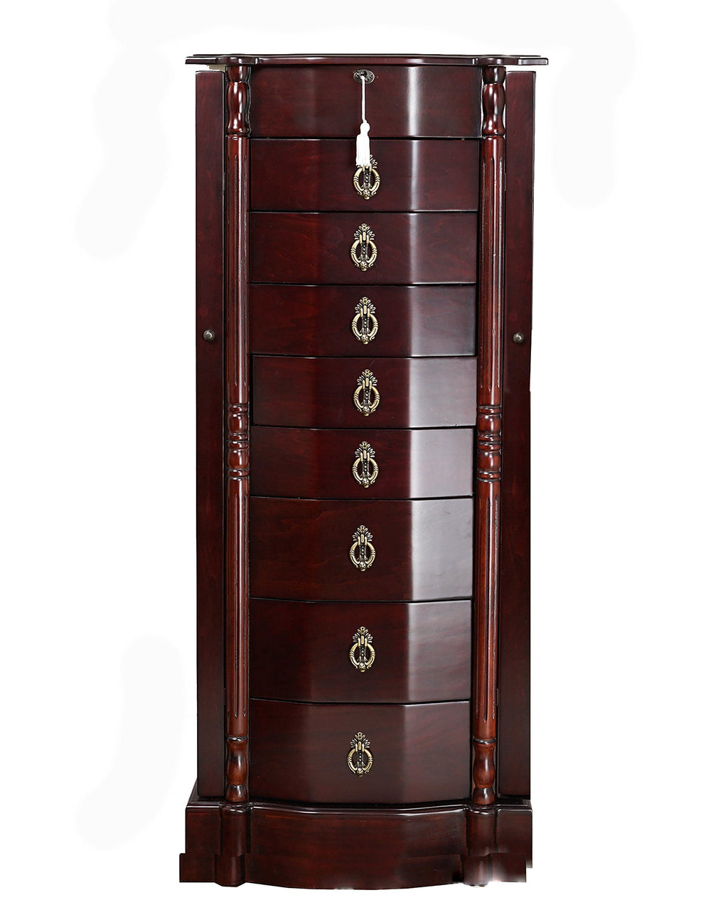 Hives and Honey Francesca Traditional Standing Jewelry Armoire Cabinet, Antique Locking Storage Organizer with Mirror, 8 Drawers, Necklace Hooks, Anti-Tarnish Lining, Cherry