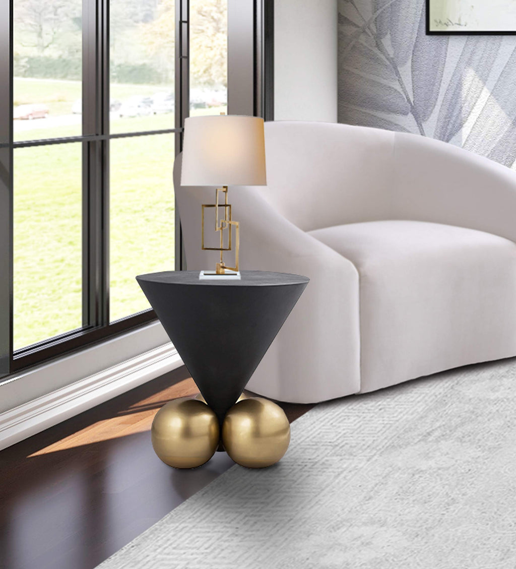 Meridian Furniture 265-E Naples Collection Modern | Contemporary Round End Table with Grey Textured Cement Table Top and a Brushed Brass Base, 20" W x 20" D x 21" H