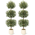 2 Pcs Artificial Olive Tree, 5FT Tall Olive Trees Artificial Indoor, Fake Olive Tree with Planter, 3-Tier Spherical Design Faux Olive Tree for Home Office Decor