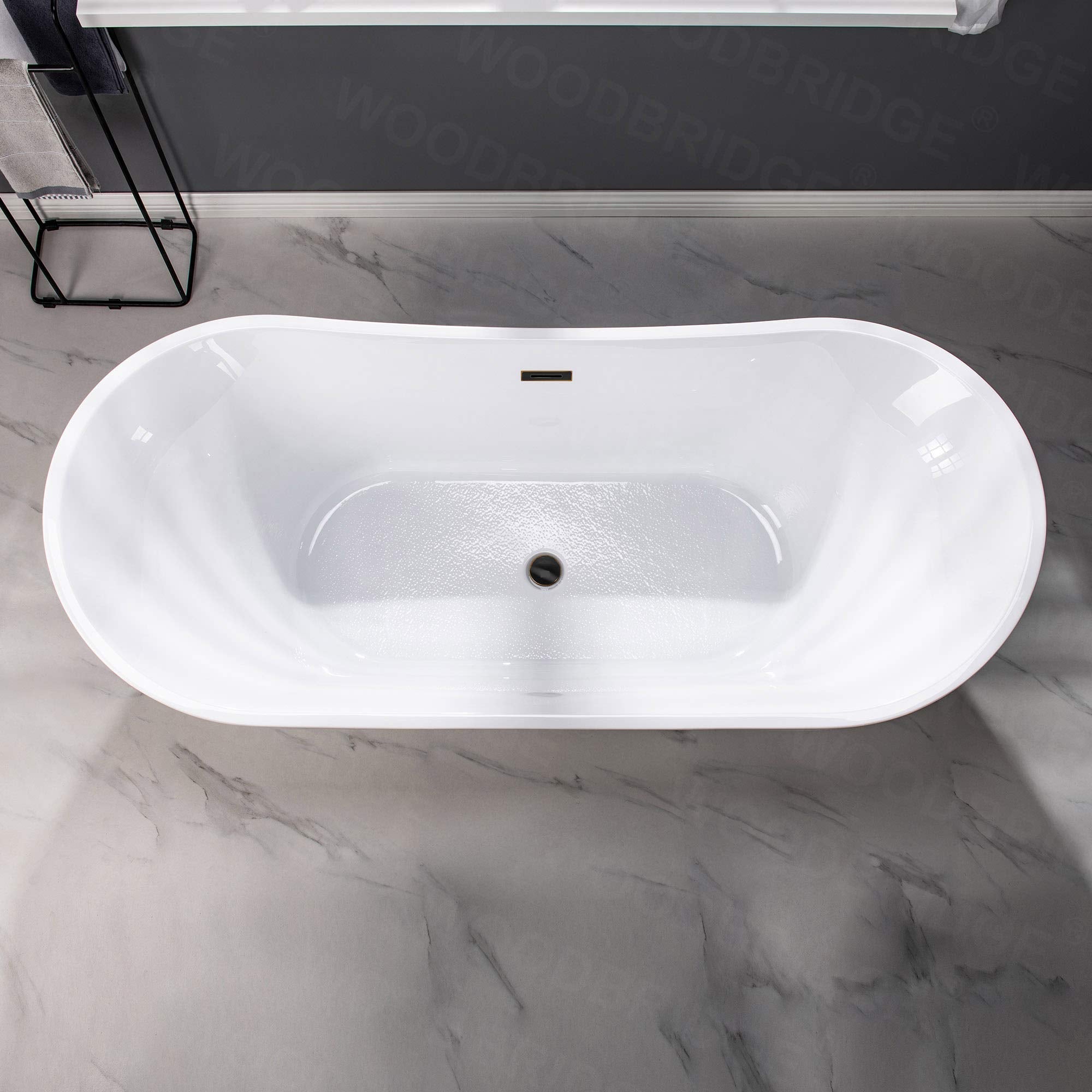 WOODBRIDGE 71" Acrylic Freestanding Bathtub Contemporary Soaking Tub, White Acrylic (Oil Rubbed Bronze Drain/Overflow),B0017 ORB Drain &O