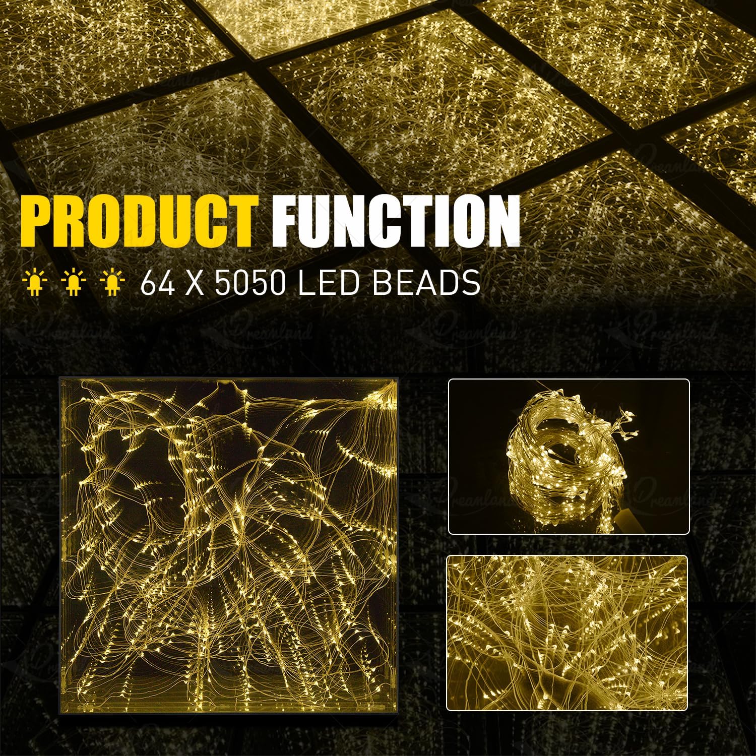 MOKA SFX 3D Mirror Gold Led Dance Floor Panels with Filght Case Nightclub Decoration Wedding Party Dancing Floor Tiles 8.2ft x 8.2ft 25pcs/lot (Magnetic)