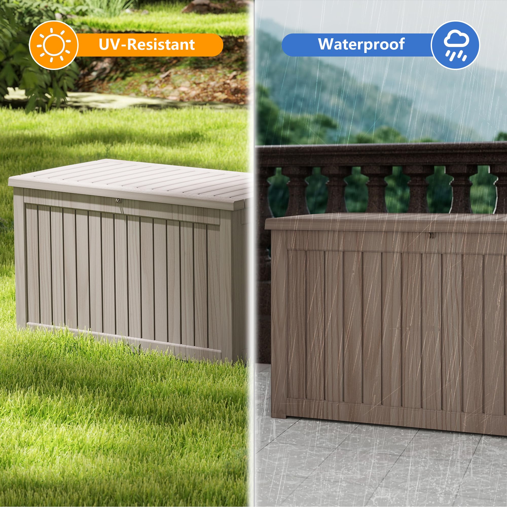 Yardgrace 270 Gallon Outdoor Storage Box Waterproof Large Resin Deck Box Indoor/Outdoor Lockable Storage Container and Seating for Garden, Pool, and Patio (270 Gallon, Grey)