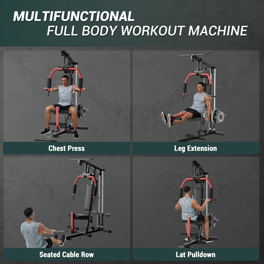 5-in-1 Multifunctional Home Gym Equipment: Full Body Workout Machine with LAT Pulldown, Chest Press, Leg Extension & Seated Row | 300 LB Capacity | Fits 1 in & 2 in Weight Plates (Not Included)