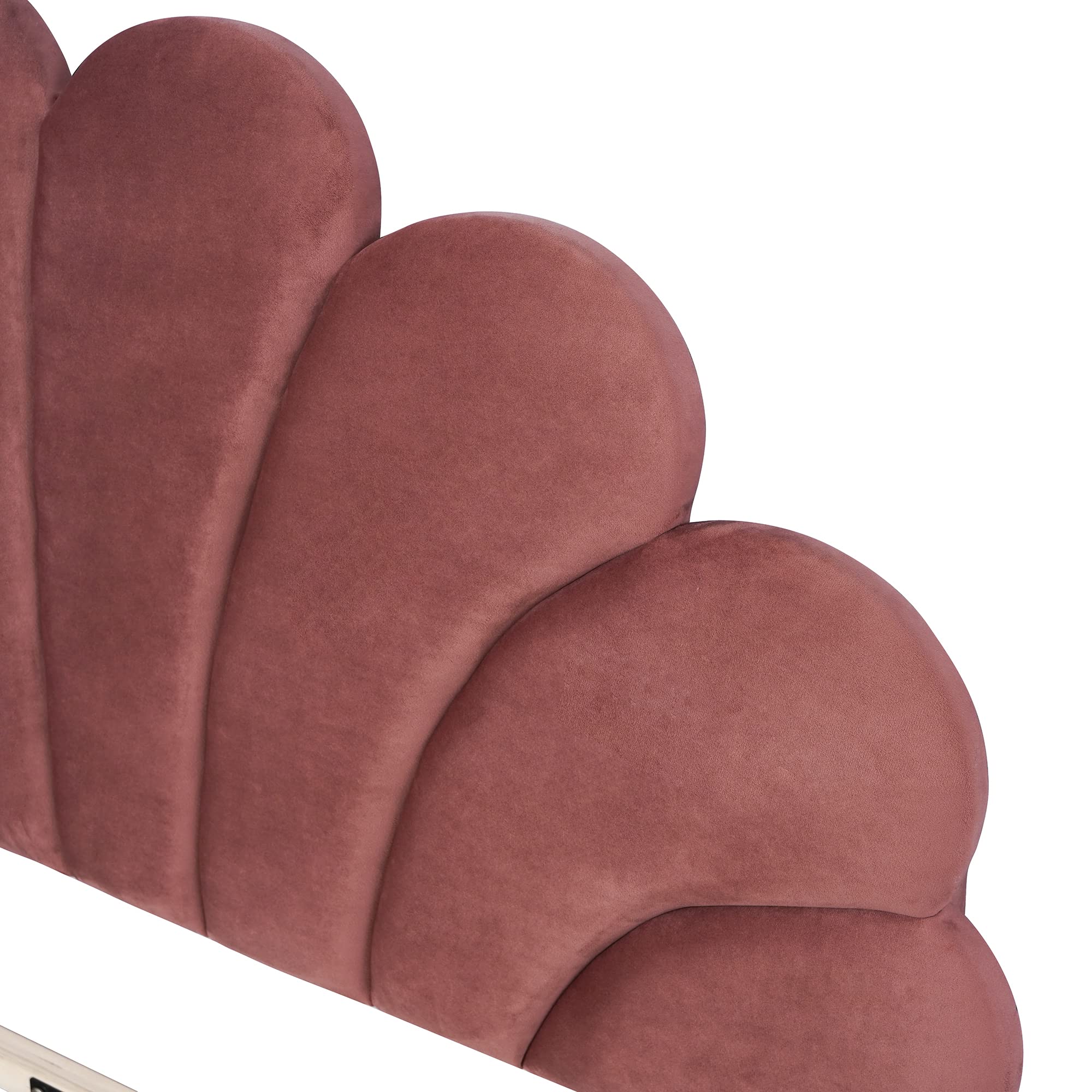 Merax Full Size Upholstered Platform Bed Wooden Frame with Flower Pattern Velvet Headboard for Bedroom,Boys Girls,Bean Paste Red