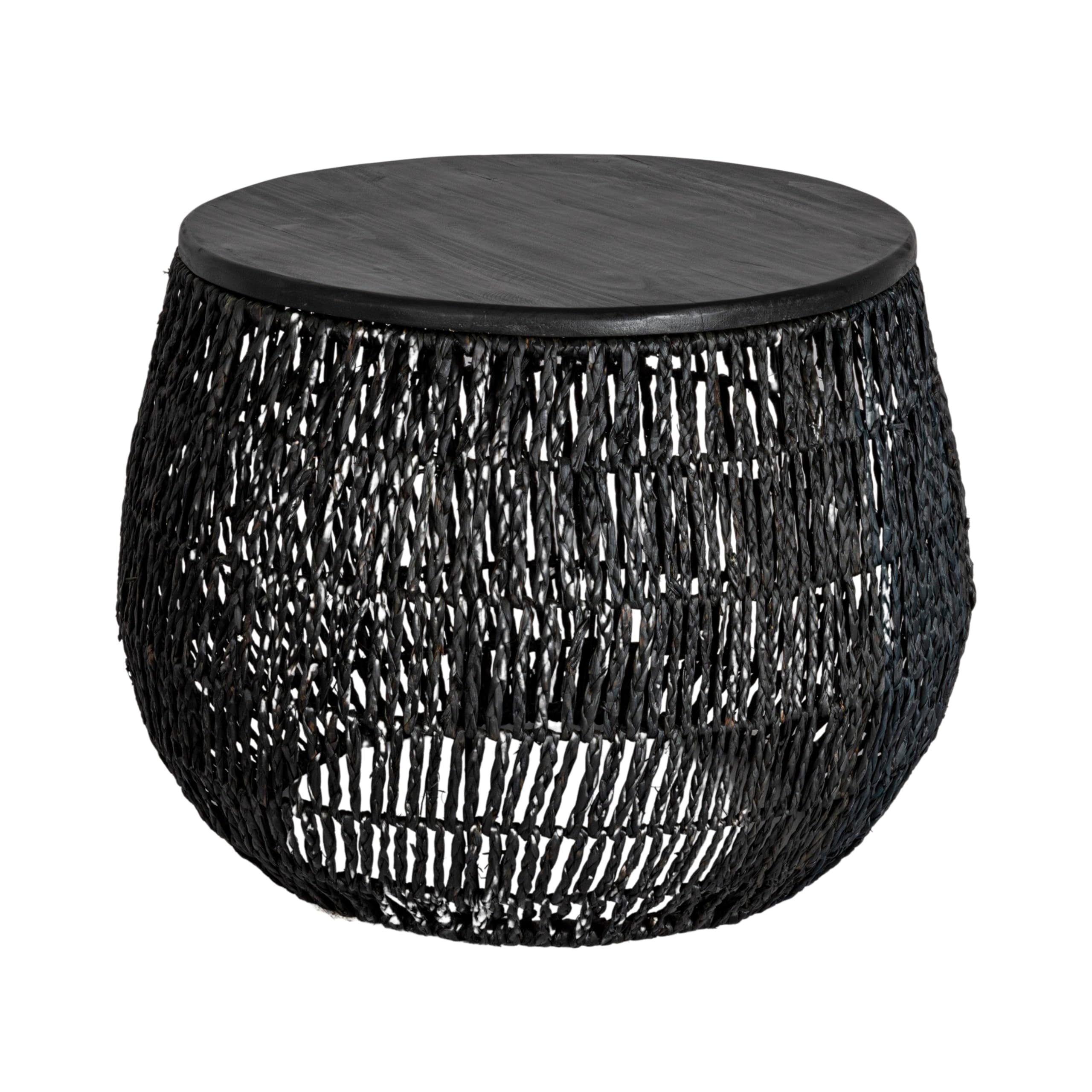 Bloomingville Hand-Woven Seagrass and Pine Wood Round Side Table, Black