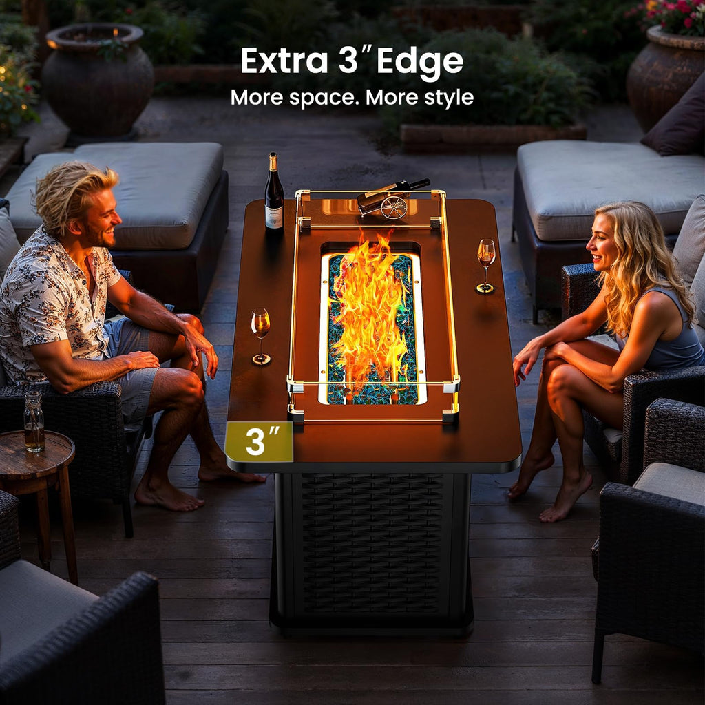 Ciays 43-Inch Rectangular Propane Fire Pit – 60,000 BTU Output, Premium Gas Fire Pit Table for Outside Patio, 304 Stainless Steel H-Burner, Glass Stones & Wind Guard, Black Finish
