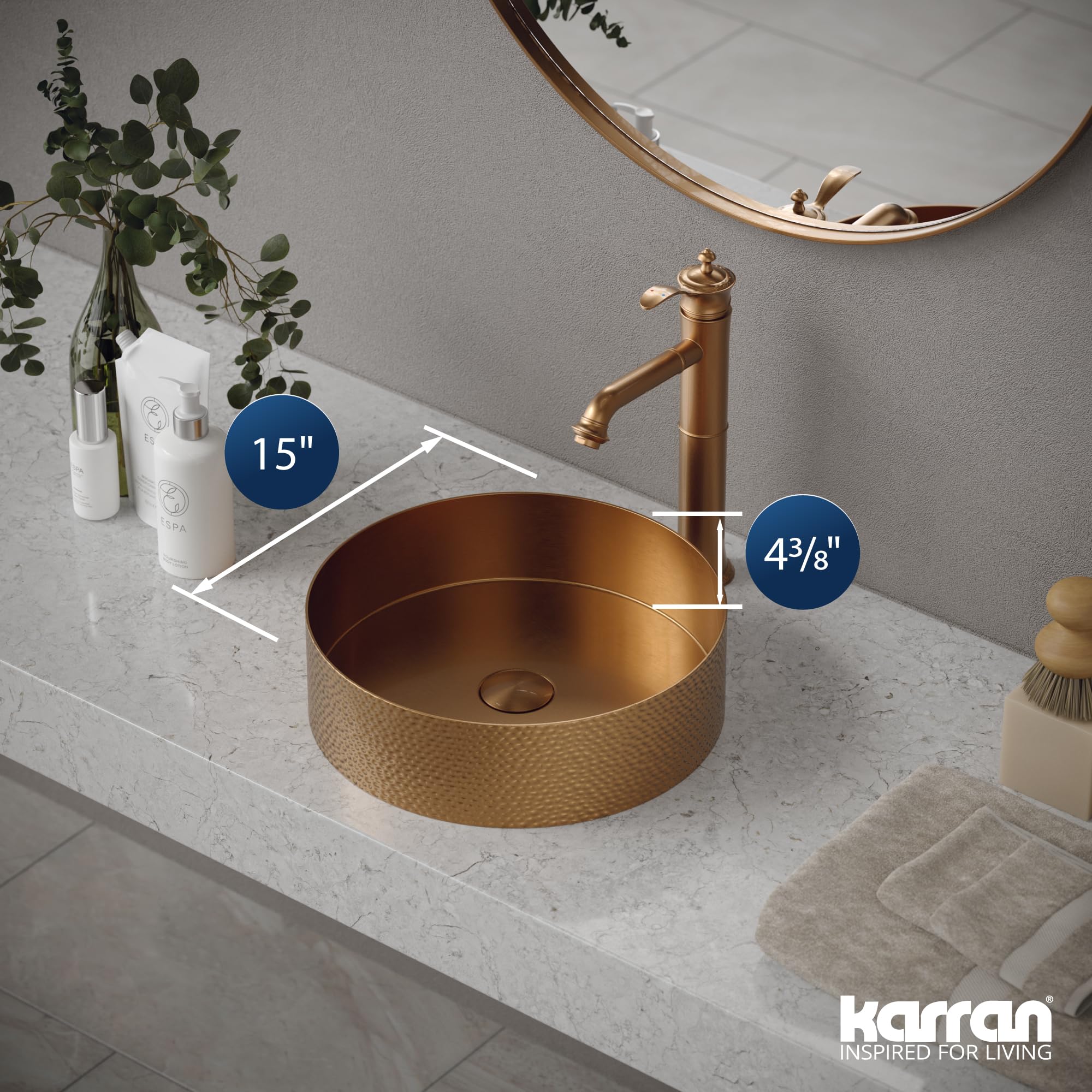 Karran Cinox Stainless Steel Round Vessel Sink in Brushed Copper