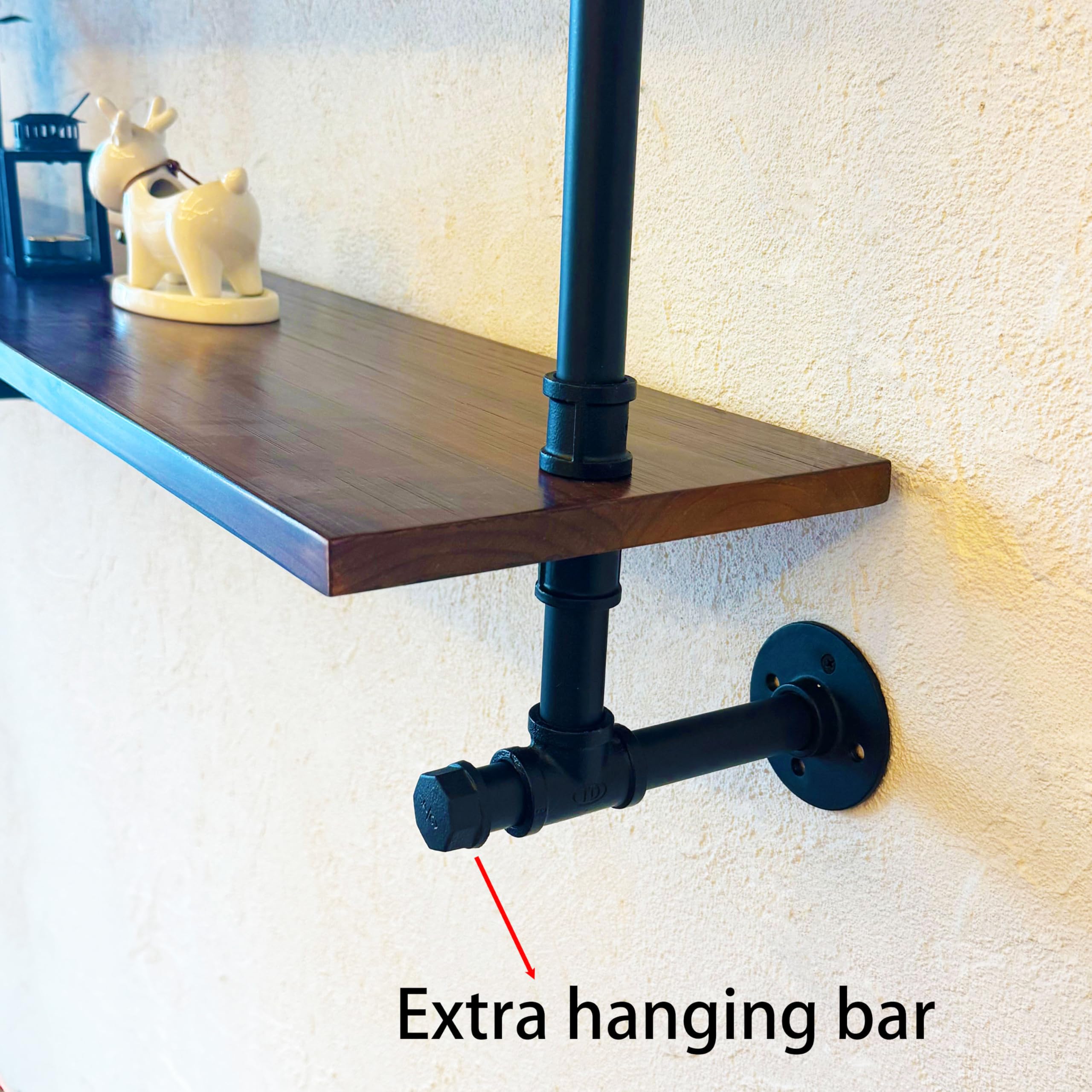 Industrial Pipe Wall Shelves With Real Wood Plank, 70 Inches Floating Shelves for Wall, 4 Tier Farmhouse Book Shelves, Dark Brown for Kitchen, Living Room Decor and Bar