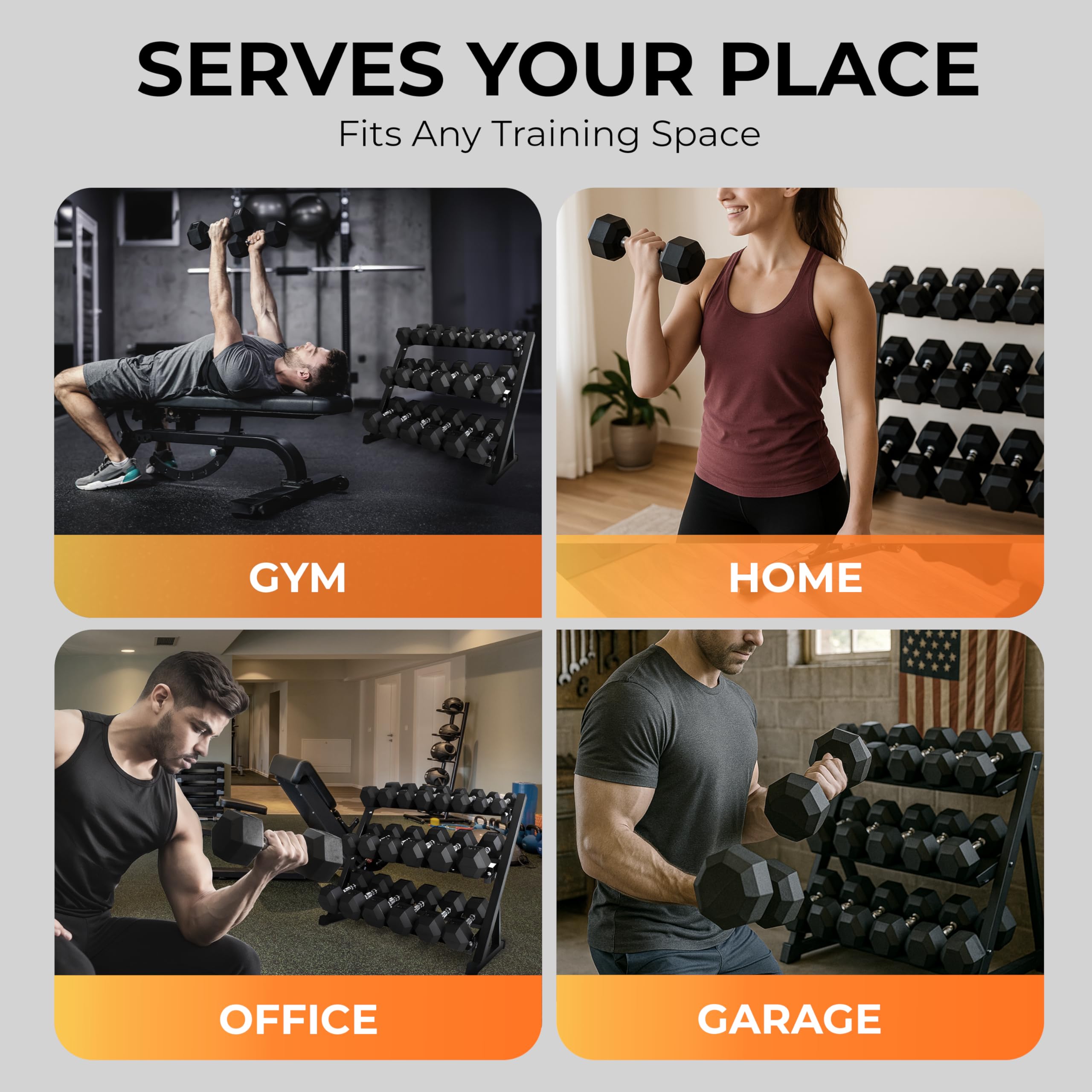 Rubber Hex Dumbbell Set with Rack - 10 Pair of 5-50 lb (550 lbs total) Rubber Coated Dumbbell Set with Weight Rack Stand, Exercise & Fitness Dumbbells Weights Set for Home Gym & Strength Training