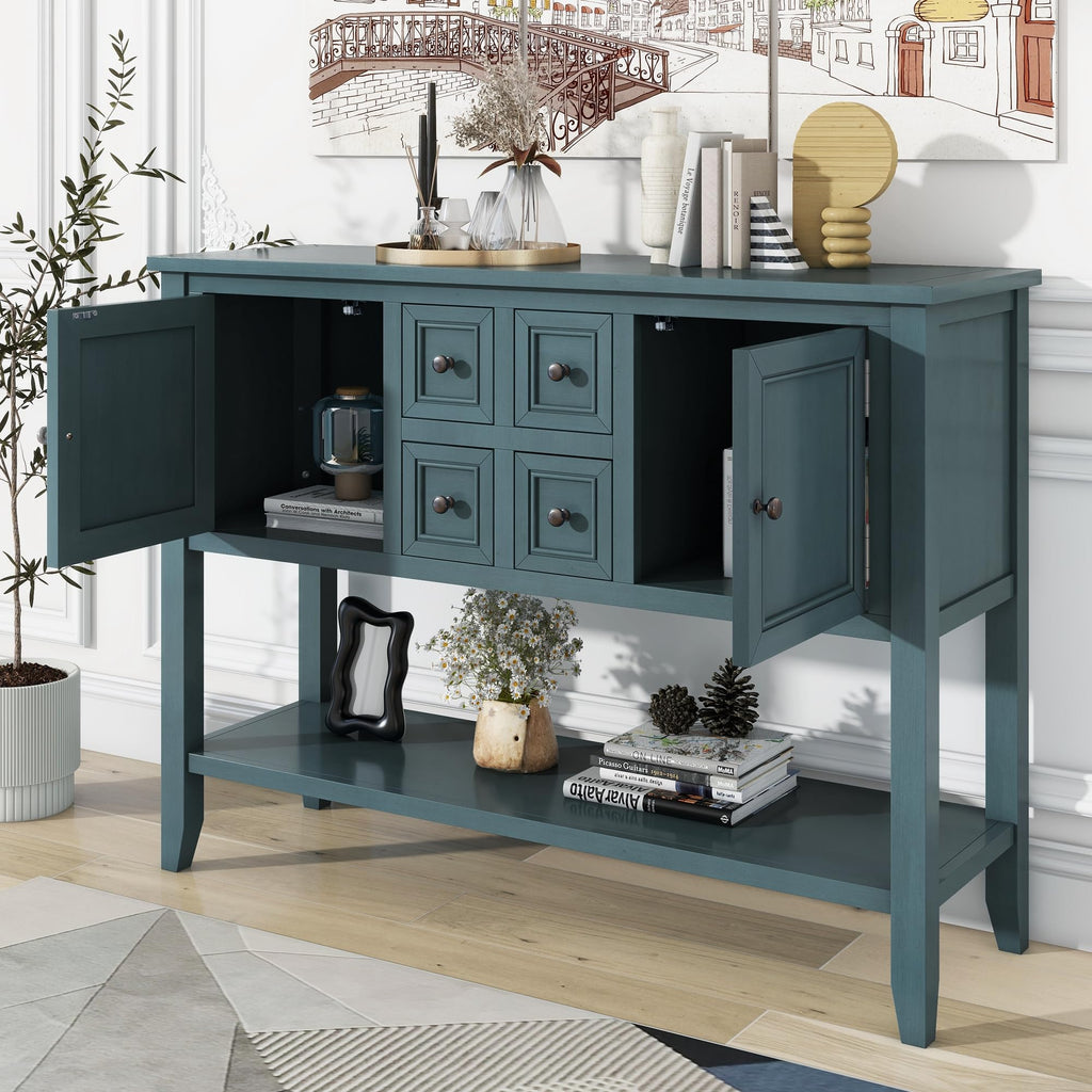 Merax Wood Farmhouse Buffet Table with Storage Shelf, 2 Drawers and Cabinets Buffet Coffee Bar Cabinet for Living Room Dinning Room Kitchen (Dark Blue)