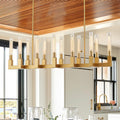 TACDANDM 54-inch Linear Dining Room Pendant Light Fixture with Glass Tube,Gold Rectangular 12-Lights Industrial Kitchen Island Lighting Over Table(Included E26 Bulbs)