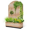 Metal Raised Garden Bed with Trellis, 2-in-1 Planter Box & Privacy Screen for Climbing Plants, Outdoor Standing Flower Bed with Drainage Holes, 47.2" L x 16.7" W x 70.8" H, Acacia Wood Grain-Louvered