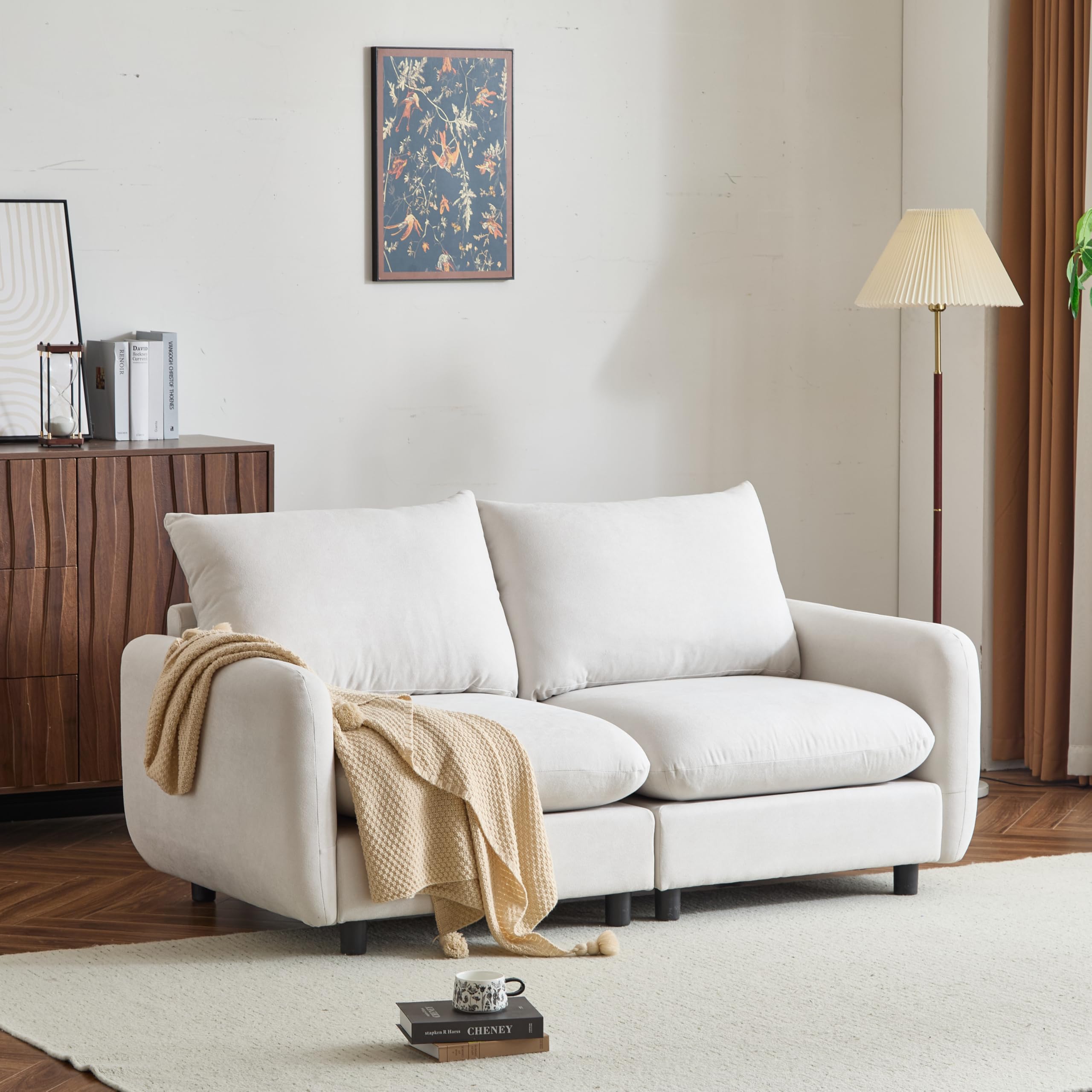 Christopher Knight Home Bricez 69" Loveseat, Upholstered Sofa, Modular Couch, Oversized Loveseat, Spacious Seating Sofa Couch, Comfort Sectional Corner Wooden Chair for Living Room Home Office, White