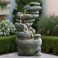 38" Outdoor Garden Water Fountain with Lights 5 Tiers Cascading Large Waterfall Floor Standing Fountain for Patio, Backyard, Deck, Porch and Home Art Decor