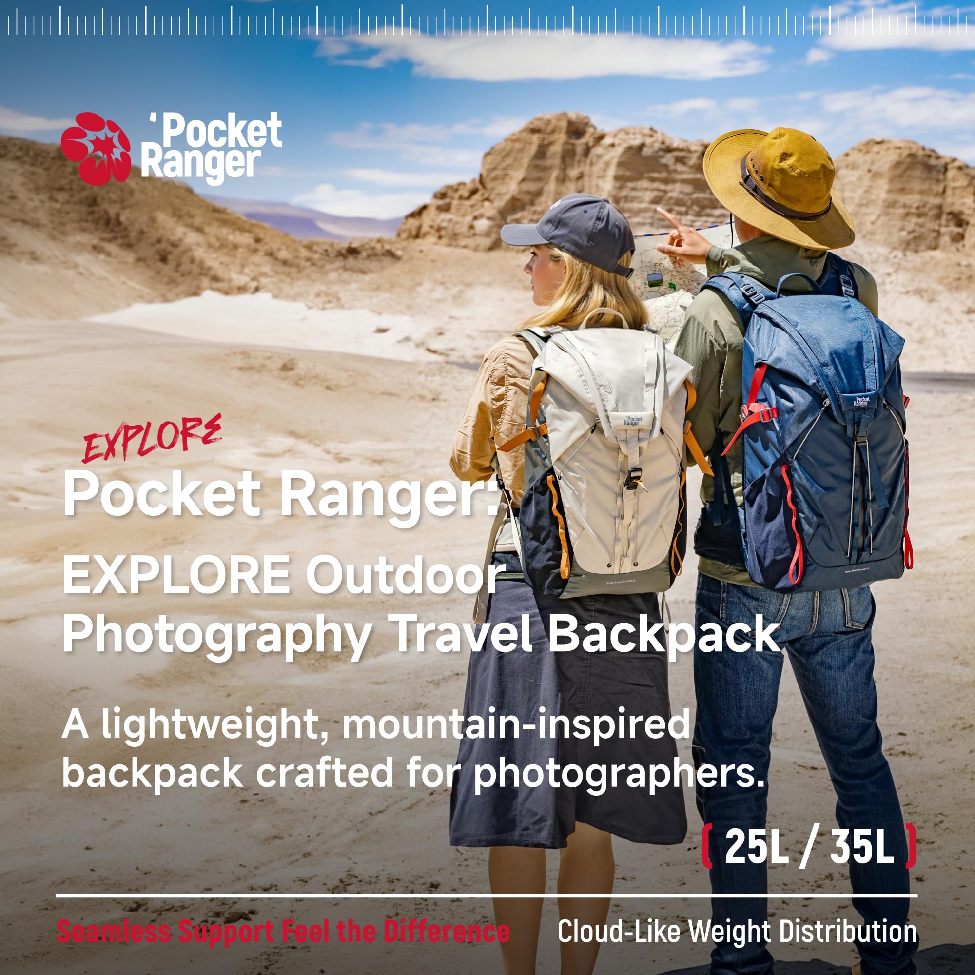 VSGO Pocket Ranger Expandable 35L-43L Photography & Outdoor Backpack – 35L Lightweight Waterproof Camera Bag for Hiking, Mountaineering, Travel