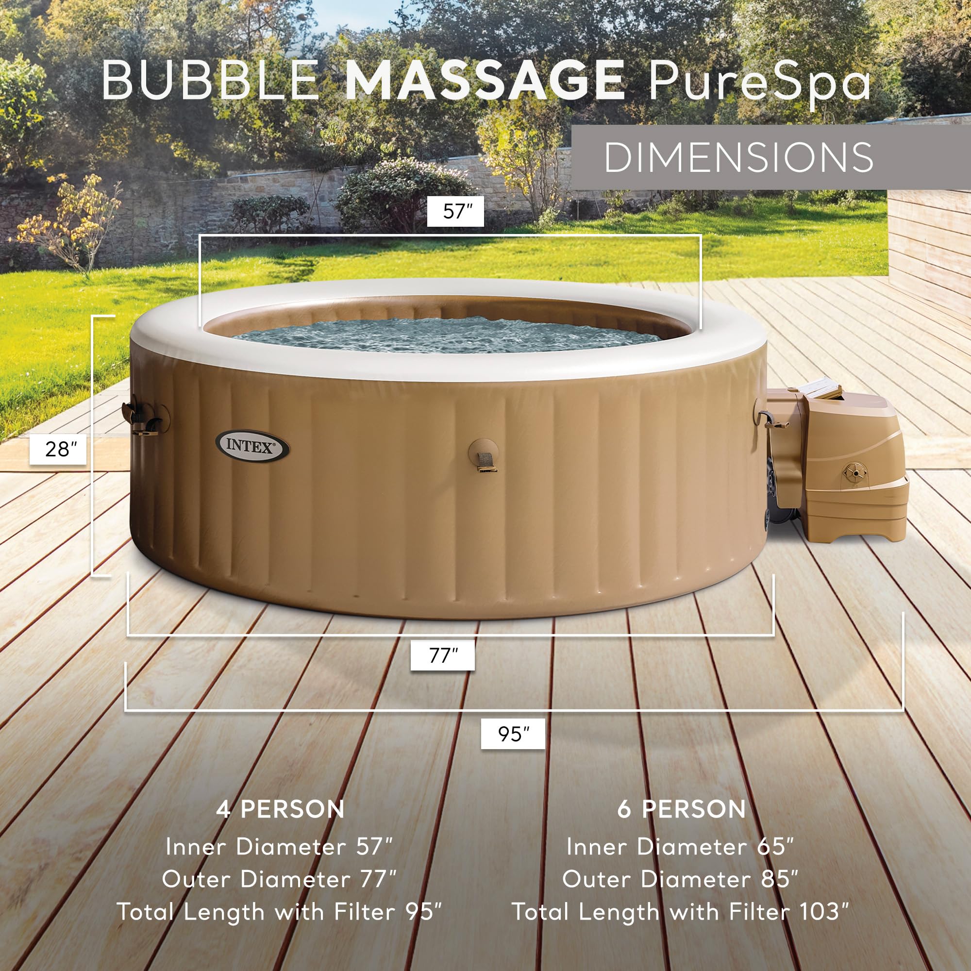 INTEX 28425EP PureSpa Bubble Massage Spa Set: Energy Efficient Spa Cover – Push Button Control Panel – 120 Jets – 4 Person Pool Capacity – 77" x 28"