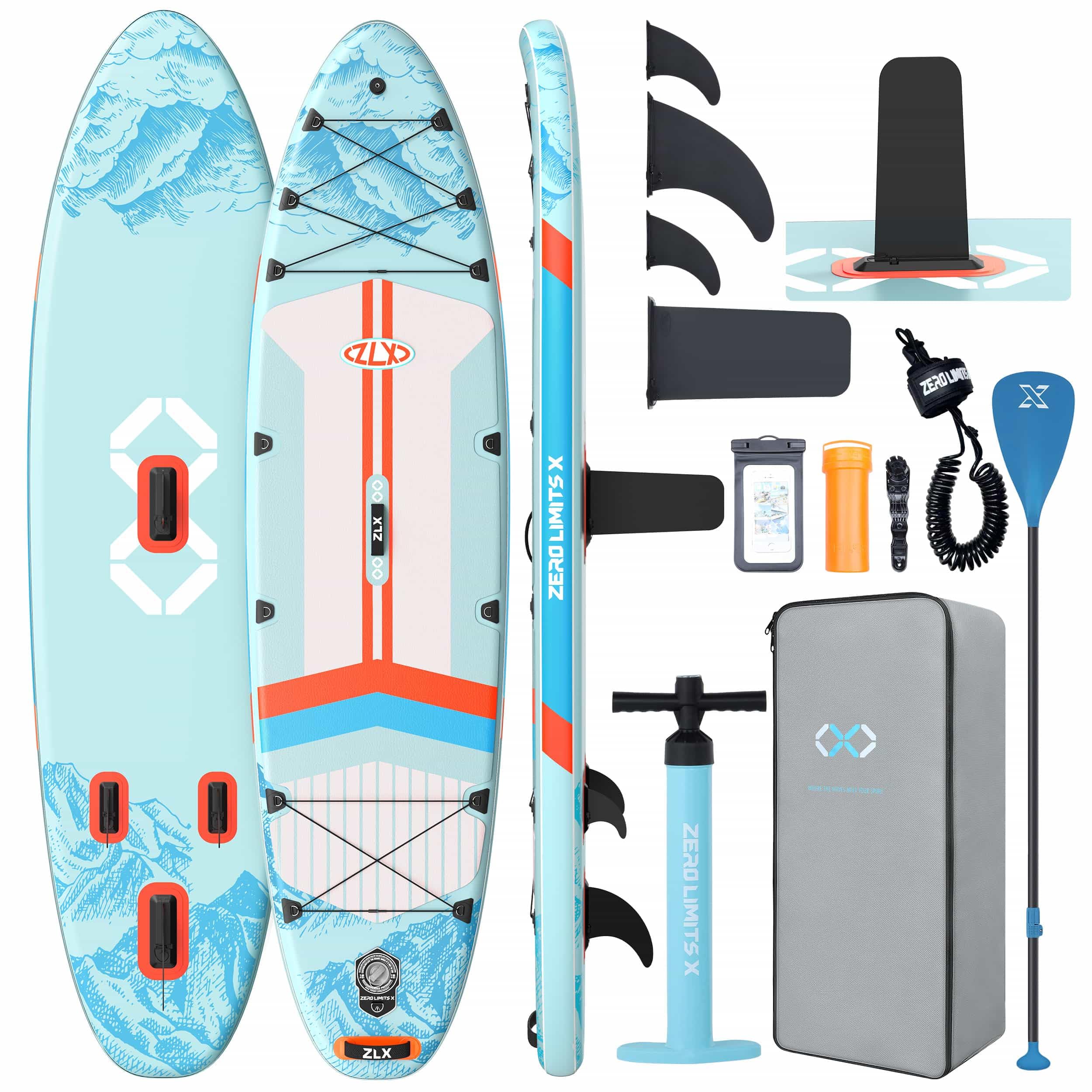 ZLX 11'6"x35" Ultra Wide Inflatable Stand Up Paddle Board | Stable Non-Slip Deck Pad, Unique Fin System, Premium SUP Accessories & Backpack - Upgraded Pump for Adults, All Skill Levels