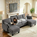 VINGLI 108" W U-Shaped Sectional Couches for Living Room, Sturdy Wooden Armrest Corduroy Cloud Couch with Double Chaise, High Support Modern 4-Seat Sectional Sofa for Apartment, Offices, Dark Grey