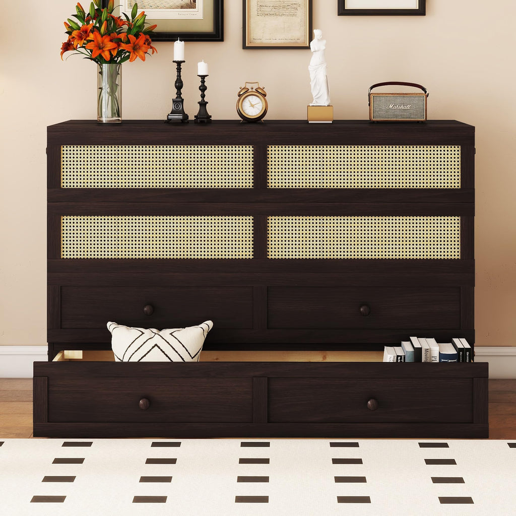 Ball & Cast Hideaway Cabinet Bed Queen Size,Wood Rattan Murphy Bedframe with Storage Drawer,Wall Platform can be Folded up,Space-Efficient Design,for Apartment,Bedroom,Espresso