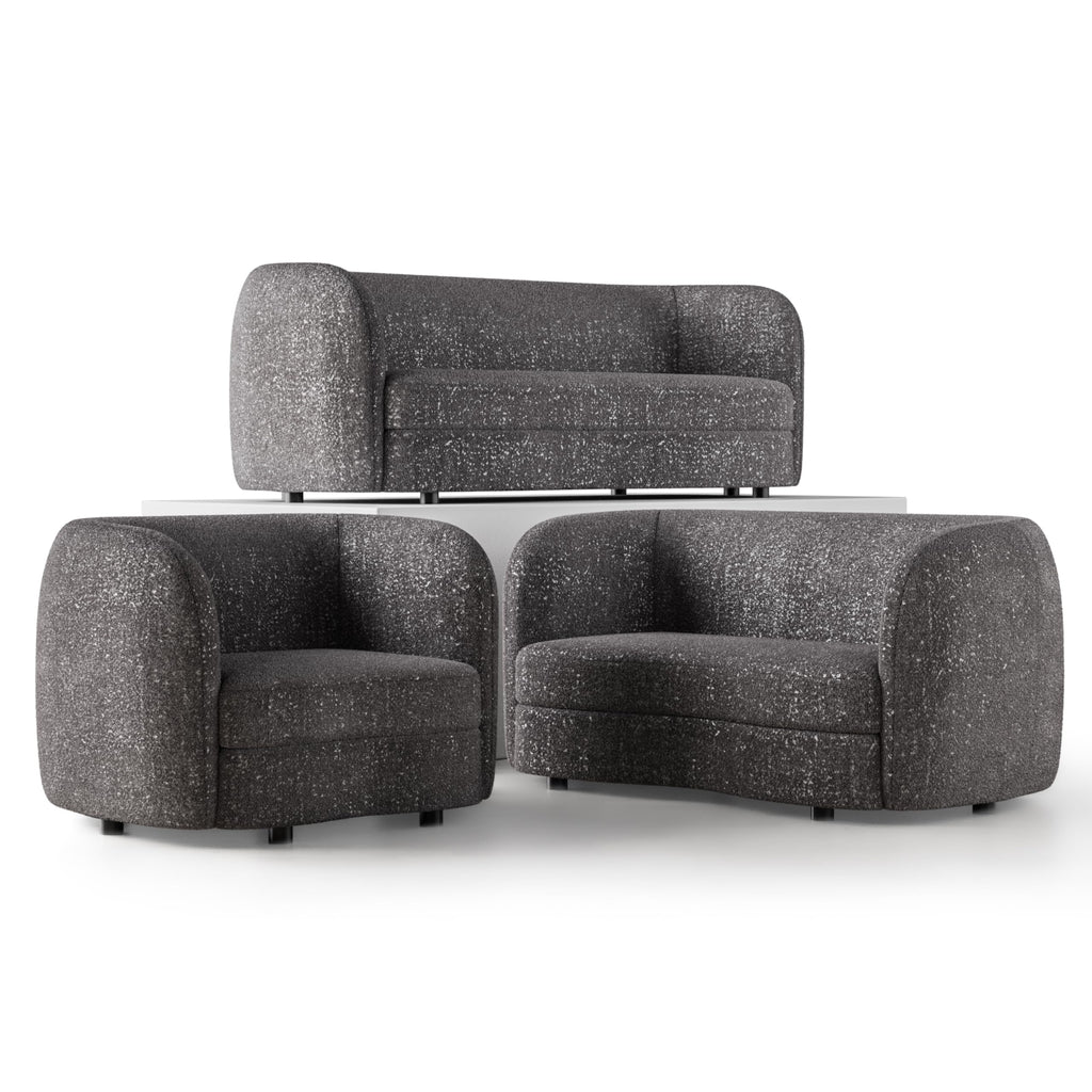 Furniture of America Nimiane Modern Boucle 3 Piece Sofa Set with Curved Arms and Wooden Legs, Accent Furniture Sets for Living Room, Home Office, Bedroom, Lounge, Charcoal Gray