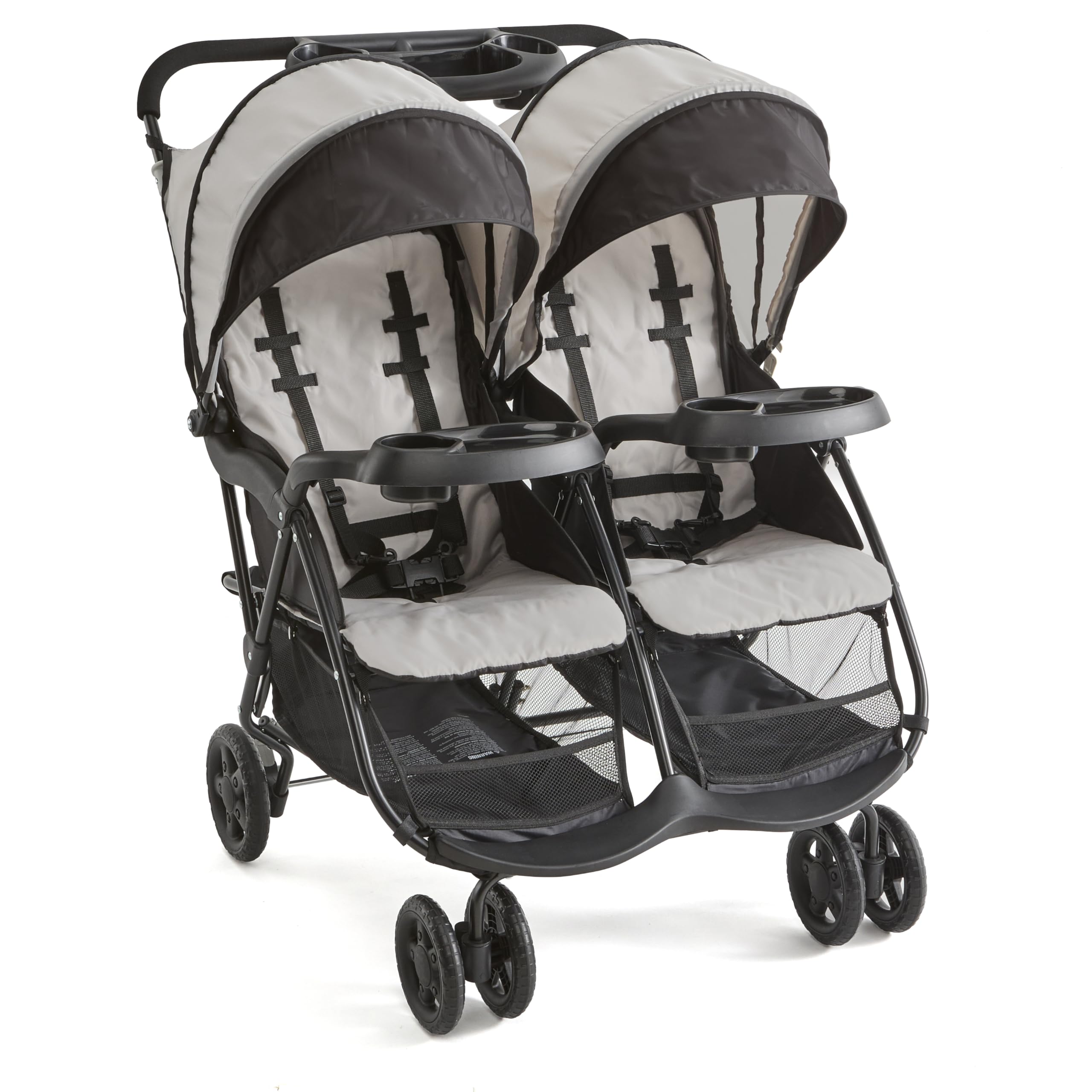Kolcraft Cloud Plus Lightweight Double Stroller Side-by-Side for Infant Toddler, Compact Folding Travel System with Reclining Seats, Canopies, Storage Basket, Trays, Easy Maneuver - Slate Gray