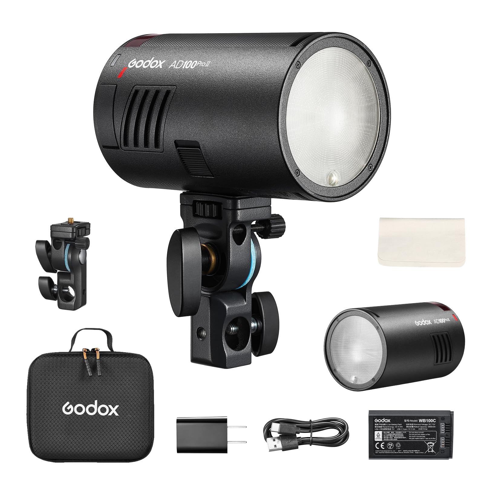 Godox AD100 Pro II AD100Pro II Pocket Outdoor Flash Strobe, 100Ws 2.4G TTL 1/8000s HSS Monolight, 0.01-1.5s Recycle, 490 Full Power Flashes, LED Modeling Lamp, GODOX AD 100 Pro II with Color Indicator