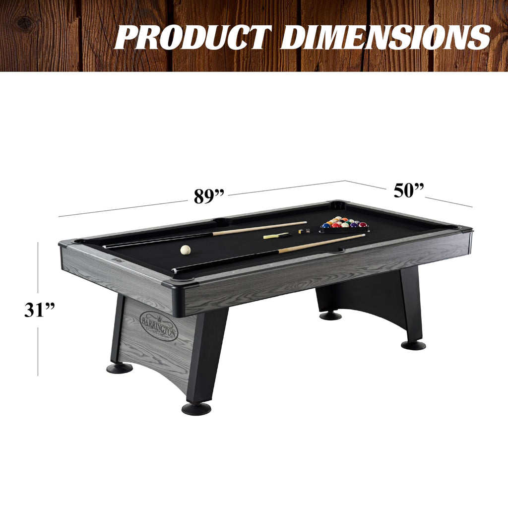 Barrington Billiards Blackstone 7.5 Ft Pool Table with Black Velvet Cloth, Cue Rack, Balls, Cue Sticks for Family Game Room